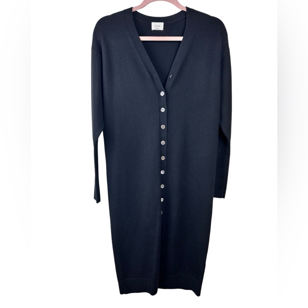 Aritzia Wilfred Utopia V-neck Cardigan Sweater Dress, Size XXS, knitted merino - Picture 2 of 9